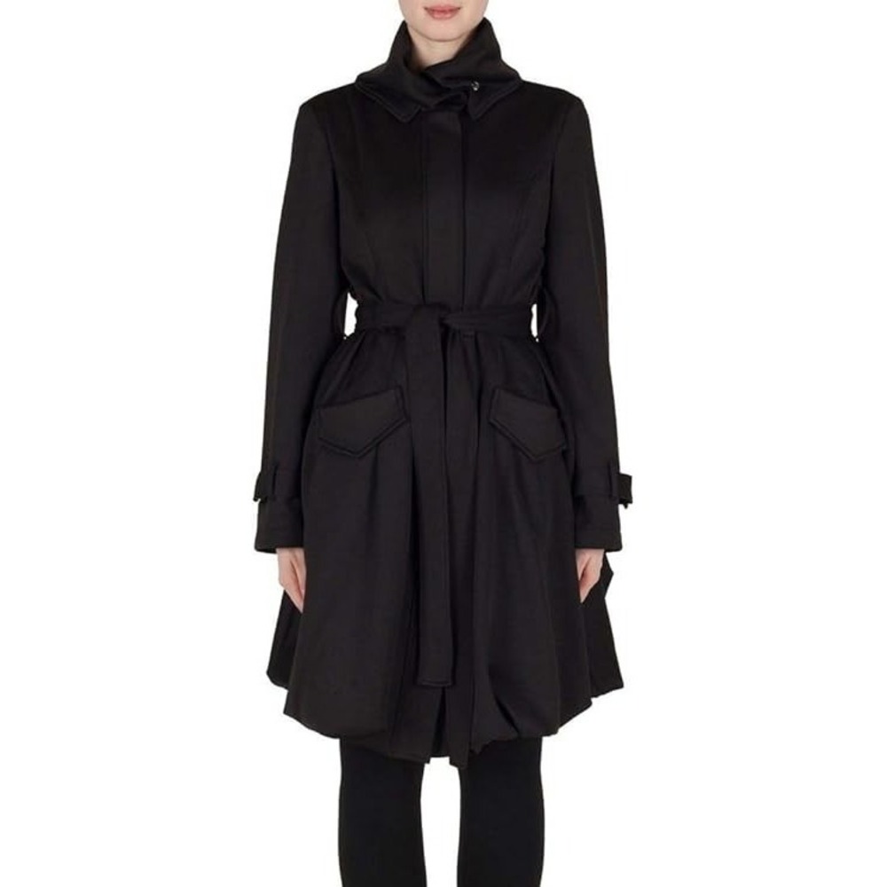 JOSEPH RIBKOFF Coat Jacket Dress Black Fit&Flare Puff Bubble Hem High Collar 10 - Picture 1 of 13